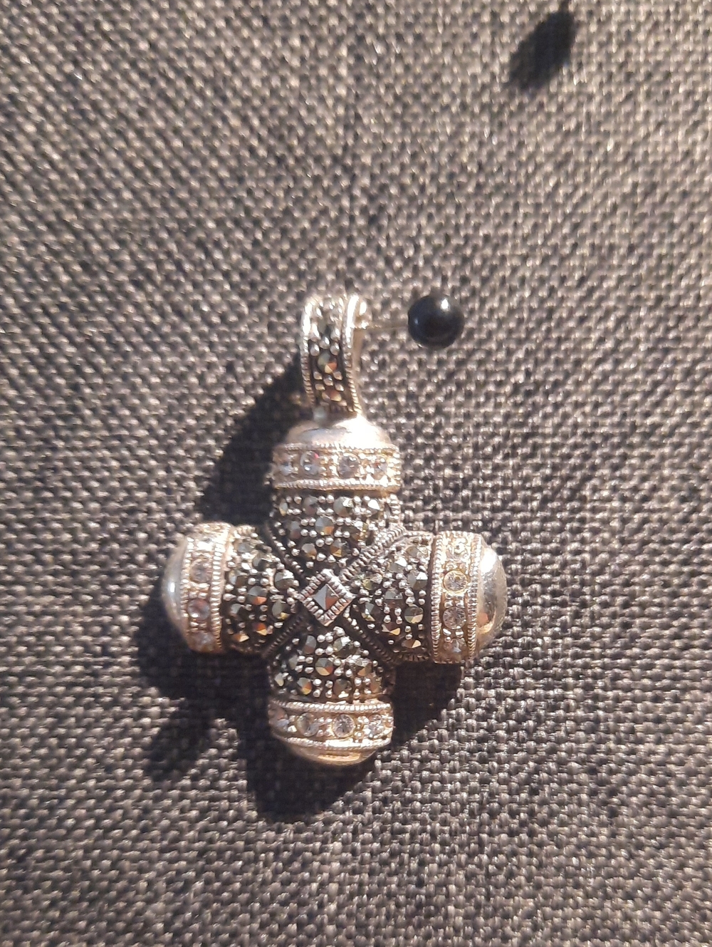 925 ThilandBlack Marcasite Cross Pendant Necklace